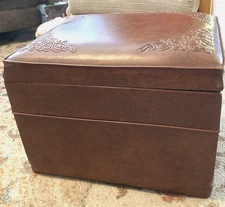Vintage, 1960's Ottoman / Footstool 18" x 15" x 13" Naugahyde, Hinged Top, Lined