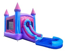 Inflatable Bounce House Commercial Pink Kids Water Slide with Blower and Pool