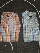 Lot Of 2 Eddie Bauer Mens L-Tall Button Down Relaxed Fit Plaid Wrinkle Resistant