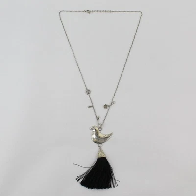 Collier Pendentif Oiseau Statement Brighton Argenté Avec Pompon 31" - Photo 1/4