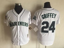 Men's No.24 Ken Griffey Mariners Jersey Retro Style White Shirt