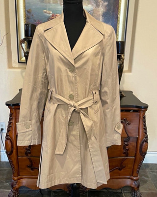 DKNY Women's Beige Mid-Length Belted Button Trench Coat Jacket Size M