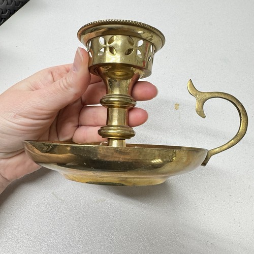 Vintage Messing Kerzenständer/Säulenhalter Teller mit Griff und Tropfteller Indien - Bild 8 von 8
