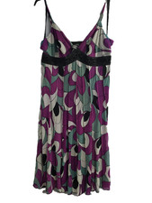 Mixit  Purple Abstract Sheer Overlay Dress Black Lace Trim Size 10