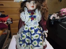 The Hinchcliffe Collection Porcelain Doll 15" height Gorgeous Blue dress & Hat