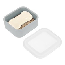 Silicone Soap Travel Case 3.7x3.3x1.6 Inch Soap Container, Grey&Transparent Lid