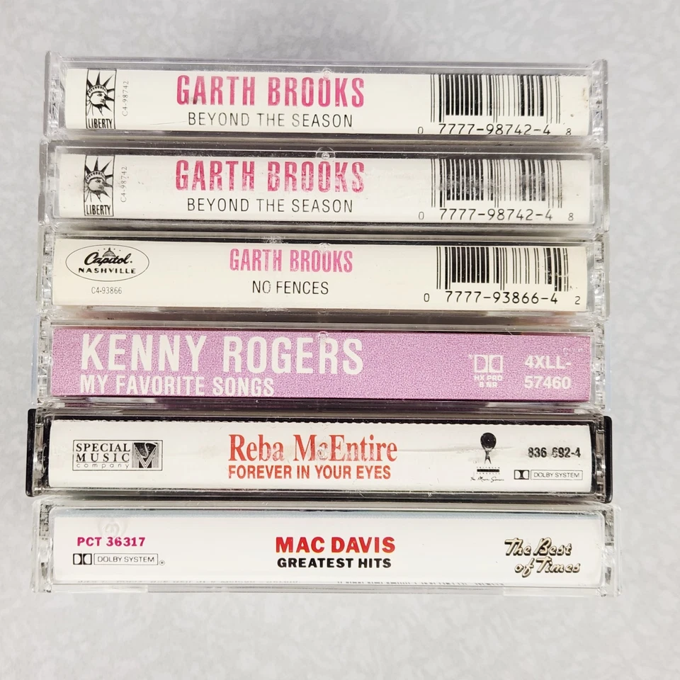 Country Western Cassette Tapes Lot Of 6 Garth Brooks Kenny Rogers Reba Mac Davis Foto 2 de 4