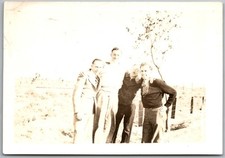 Vtg Snapshot Four Young Men Friends Outdoors Casual Clothing Tree Fence 1930s