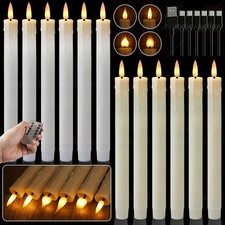 6x Flameless Rechargeable Flickering LED Taper Candles with Timer Dimmer Remote