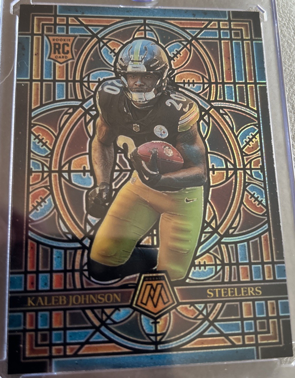 2025 Panini Mosaic Stained Glass Kaleb Johnson #21 RC Rookie STEELERS Case Hit
