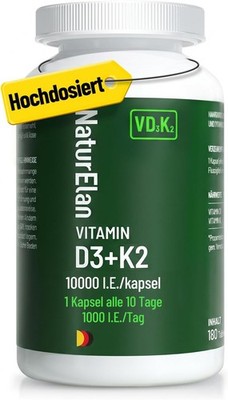 Vitamin D3 K2 10000 I.E. + MK7 200µg 180 Kapseln Hochdosiert Vegetarisch