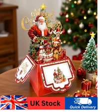 Christmas Pop-Up/ 3D Greeting Card with Envelope – 3D Santa, Tree & Gifts Design