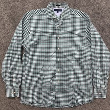Mens 15.5 Tommy Hilfiger Button Front Shirt Gingham Blue Green Collar