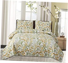 Floral Bedspread Coverlet Queen Size Quilt Set Bedding Queen/Full Yellow Floral