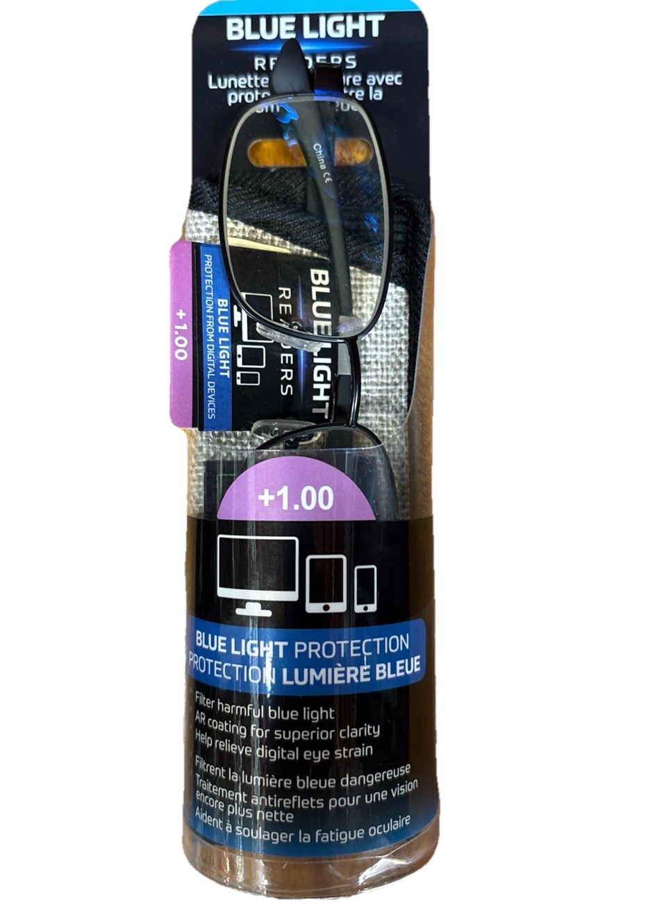 SAV Blue Light Blocking Reading Glasses +1.00 with Soft Microfiber Case NWT-image