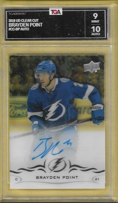 2018-19 Upper Deck Clear Cut Brayden Point Lightning Auto TGA 9/10