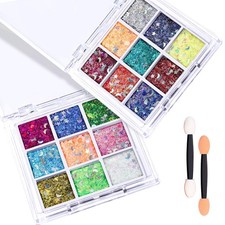 Star Moon Face Glitter Gel 2 PCS, 18 Grids Body Hair Glitter for Kids Women