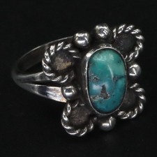VTG Sterling Silver - NAVAJO Turquoise Braided Pebbled Ring Size 6 - 3.5g