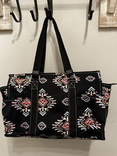 NGIL Zippered Caddy Organizer Tote Bag with a black tribal pattern