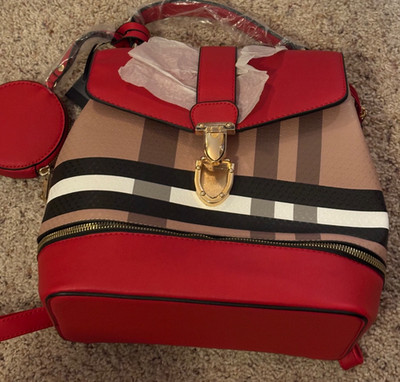 Deluxity L.A. Handbag/Purse with Coin Pouch (Vegan/PETA Approved) Red/Tan/B&W