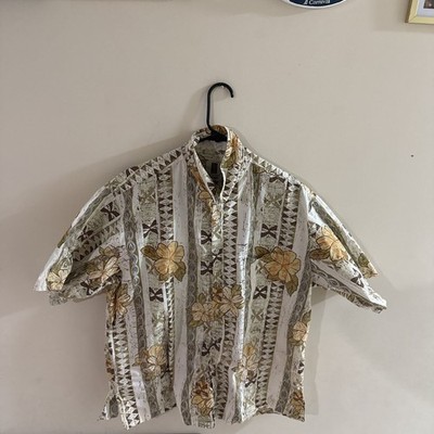 Tori Richard Shirt Aloha Hawaiian Neutral Hibiscus Tropical Button-Up