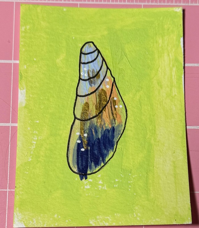 ACEO original Seashell ATC OOAK Acrylic Textured Impressionalism Nautical