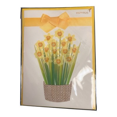 NEW Papyrus Easter Card Daffodils Yellow Embellished 3D Bow Spring Flowers