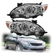Halogen Headlight Assembly Driver and Passenger Side Chrome Headlamps