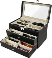 Sunglasses Organizer 18/20 Slots, Multiple Pairs Glasses Storage Case Leather