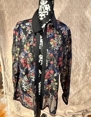 Vintage Sheer Embroidered Floral Mesh Blouse Drapers & Damons Size 1x