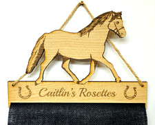 Welsh Pony Rosette Hanger 6mm Oak Veneer Fabric Mesh Equestrian Horse