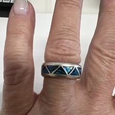 Sterling Silver Abalone Inlay Ring Size 8.5