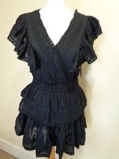 LOVESHACKFANCY 'GWEN' BRAND NEW BLACK V NECK RUFFLE TIERED DRESS - SIZE SMALL