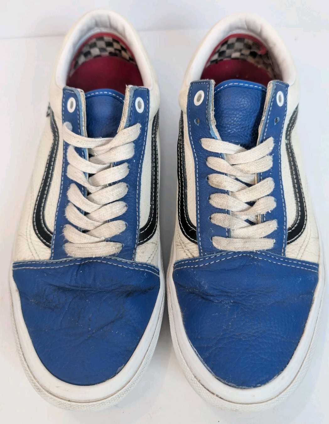Vans Old Skool Skate Sport Leather White / Blue / Black Men's 11 Checkered  thumbnail 5