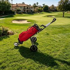 3Wheel Golf Push Cart Lightweight Folding Pull Trolley With Cup Scorecard Holder