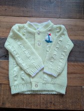Sweet Vintage Light Yellow Baby Cardigan With Sailboat Detail-6-9 Months