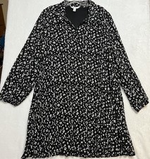 Nine West Women's Long Sleeve Pleated Dress Size XL Black White Flowy Sheer Arm