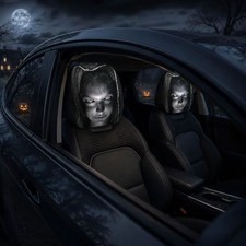 2x Halloween Horror Face Printing Car Headrest Cover Dustproof Protective Sleeve