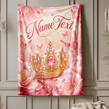 Personalized Floral Princess Crown Coral Fleece Blanket