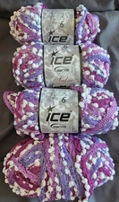 Ice Yarns "Salsa" Purples And White, Lot of 4 Skeins, Approx 120cm 