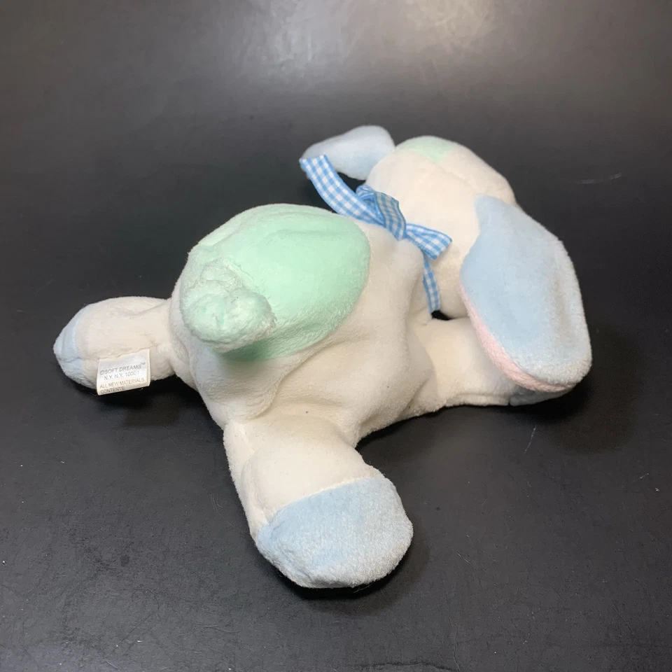 Soft Dreams Difícil de Encontrar Lovey Seguridad Peluche Pastel Cachorro Perro Azul Blanco Rosa Arco a Cuadros Foto 2 de 4