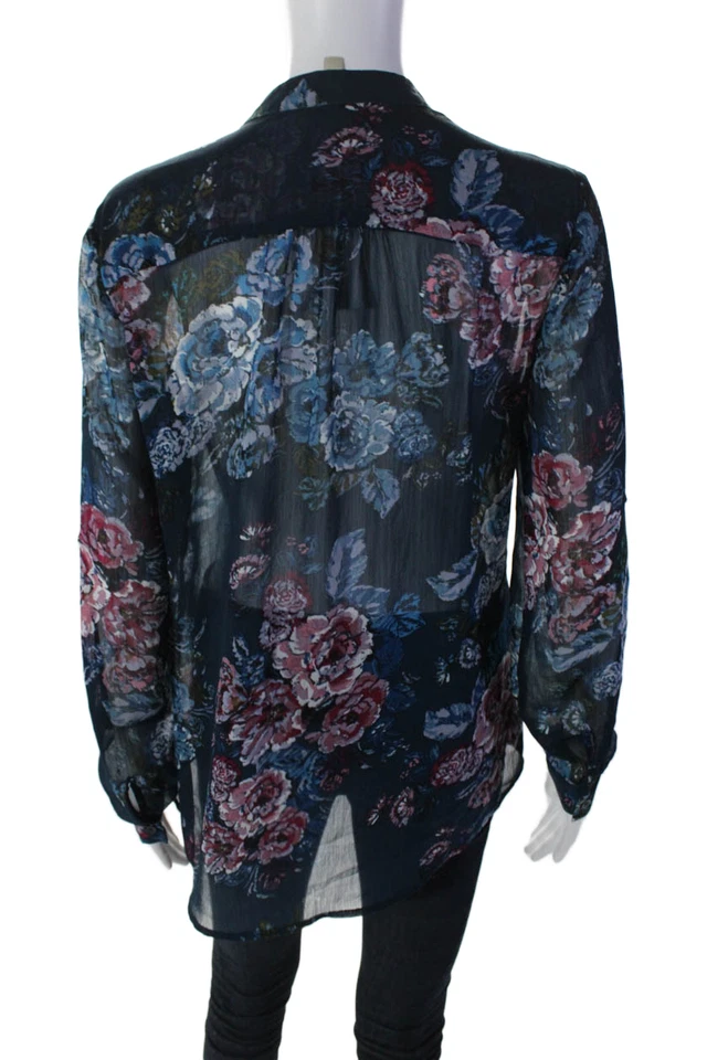 Camisa floral KUT from the Kloth para mujer manga larga cuello en V azul marino talla múltiple pequeña Foto 3 de 4