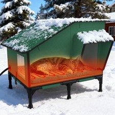 Heated Cat House for Outside Elevated Cat Shelter with Heating Pad  Escape Door