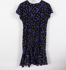 Vintage 80s Jody of California Women's Midi A Dress Blue Black Geometric Medium
