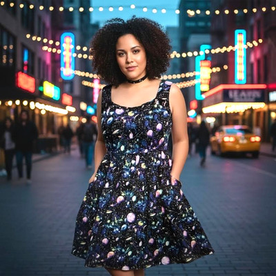 Hot Topic Womens Dress Sz XL Galaxy Celestria Planets Stars LaceUpBack Whimsical