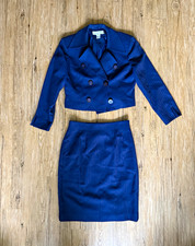 Christian Dior vintage Blue Pinstripe Wool two Piece Skirt Cropped Jacket