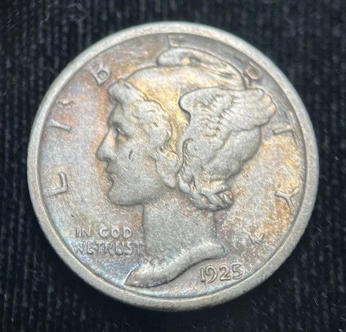 1925 D Denver 10c Mercury Dime~Attractive, Album Toned-Better Date~US10