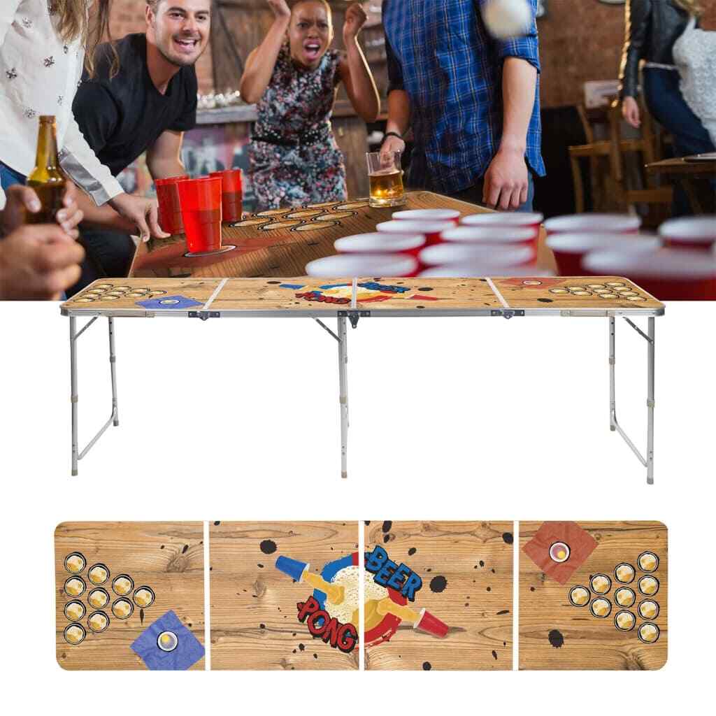 HI Mesa Plegable Beer Pong 240x60x55 Cm MDF Y Aluminio