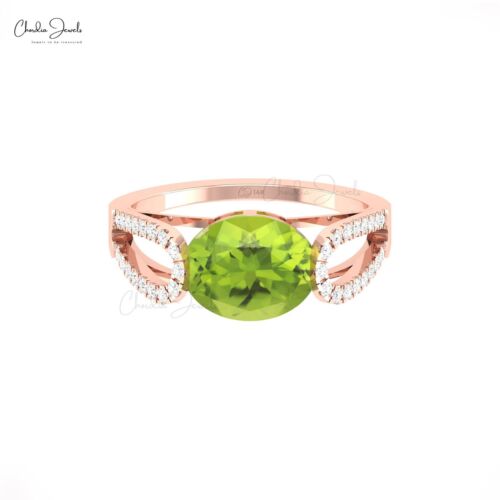 Split Shank Gemstone Ring With 2.45 Ct Peridot & Diamond 14k Real Gold Ring Gift - Picture 3 of 27