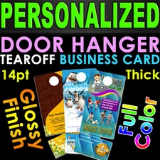 2500 Personalized Door Hangers w Tear Off Business Card GLOSSY Full Color Custom